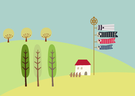 Illustration of carp streamer. symbol of May in Japan.のイラスト素材