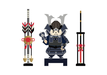 Illustration of Japanese festival. Seasonal holiday in japan. An image of the May festival. Symbol of Japan's early summer event. Amulet doll for May festival.のイラスト素材