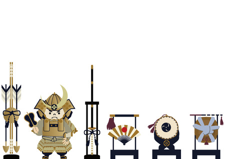 Illustration of Japanese festival. Seasonal holiday in japan. An image of the May festival. Symbol of Japan's early summer event. Amulet doll for May festival.のイラスト素材