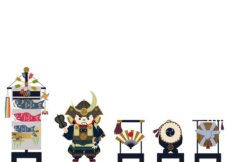 Illustration of Japanese festival. Seasonal holiday in japan. An image of the May festival. Symbol of Japan's early summer event. Amulet doll for May festival.のイラスト素材