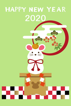 New Year's card design with mouse. New Year Greeting Card. New Year's card with a mouse illustration. New Year's card with illustration of Zodiac signs.のイラスト素材