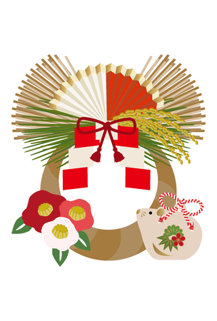 Illustration for Japanese New Year Decoration. New Year's Wall decoration. Auspicious interior. Japanese New Year Ornament. Material for the New Year banner. Material for design. Japanese New Year Ornament with Zodiac animal. Auspicious interior mouse with.のイラスト素材