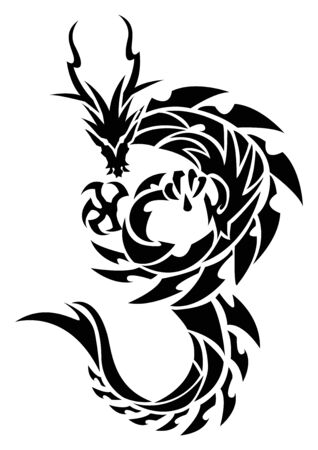 Illustration of a dragon for a sticker. Tribal Dragon. Tattoo design. Dragon sticker. Tribal Dragon for tattoo. Art of two dragons.のイラスト素材