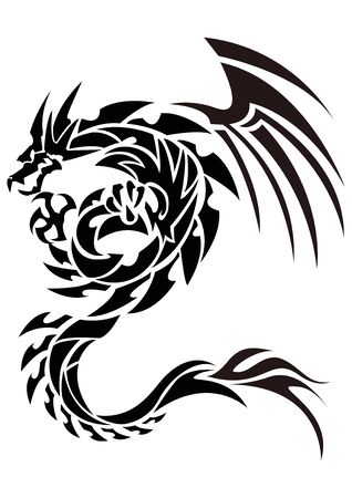 Illustration of a dragon for a sticker. Tribal Dragon. Tattoo design. Dragon sticker. Tribal Dragon for tattoo.のイラスト素材