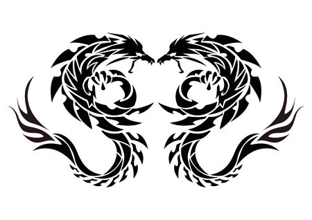 Illustration of a dragon for a sticker. Tribal Dragon. Tattoo design. Dragon sticker. Tribal Dragon for tattoo.のイラスト素材