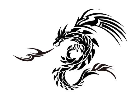 Illustration of a dragon for a sticker. Tribal Dragon. Tattoo design. Dragon sticker. Tribal Dragon for tattoo.のイラスト素材