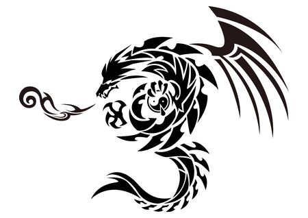 Illustration of a dragon for a sticker. Tribal Dragon. Tattoo design. Dragon sticker. Tribal Dragon for tattoo.のイラスト素材