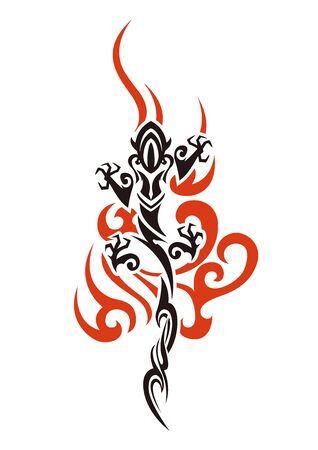 Tribal. Salamander Tattoo. Lizard Sticker Design. Fire salamander tribal design. Tribal design. Reptile emblem.のイラスト素材