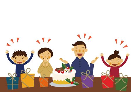 Celebrating family. Christmas Party. Christmas illustration. Family clip art.のイラスト素材