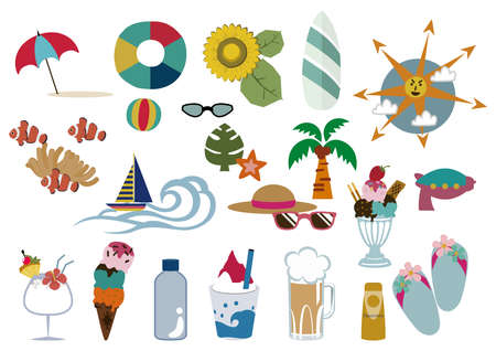 Summer illustration materials.Bathing in the sea.Seasonal icons.
