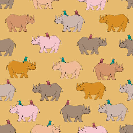 Rhino and bird patterns.
Seamless pattern. Material for wallpaper and wrapping paper. Textile design.のイラスト素材