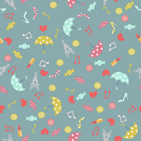 Paris accessory pattern.
Seamless pattern. Material for wallpaper and wrapping paper. Textile design.のイラスト素材