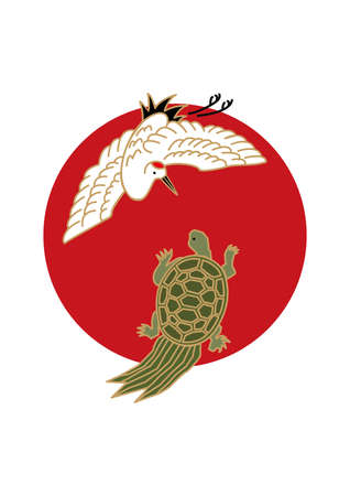 Crane and Turtle Icon.
New Year's illustration.
Symbol of health and longevity.のイラスト素材