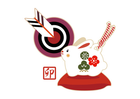 An illustration material for the New Year. Illustration of a rabbit for the New Year. Japanese pattern icons for New Year's cards.のイラスト素材