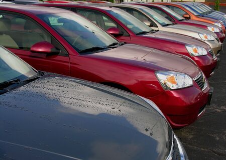 New automobiles in dealership lotの写真素材