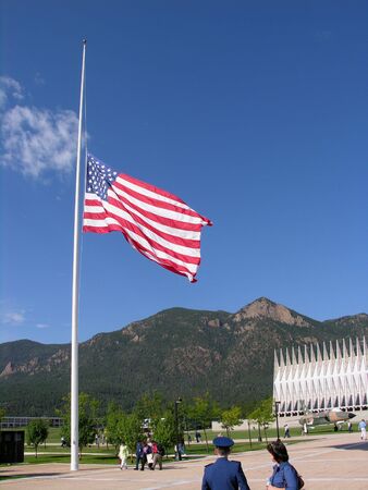 Flag lowered to Half Staffの写真素材
