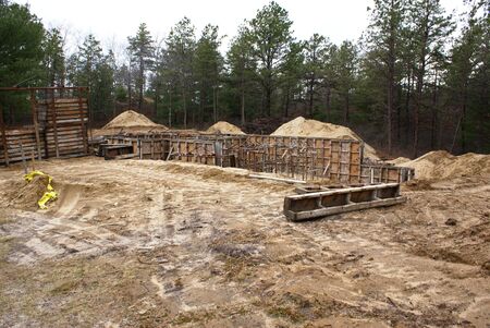 New house foundation under construction in a new subdivision.の写真素材