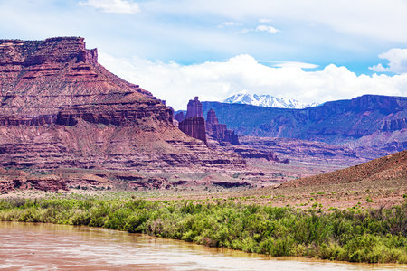 View of the Buttes and Colorado River near Moab area, Utah, USA.の写真素材