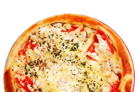 Pizza half isolated on whiteの写真素材