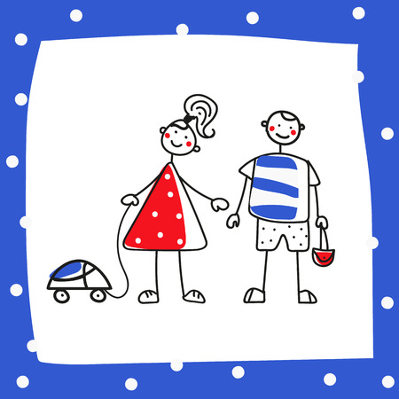 cartoon girl and boy, choosing gender roles, gender self-determination, freedom of choice, humorのイラスト素材