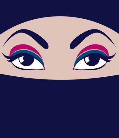 Face in burqa. Vector Muslim woman. Beautiful female eyes with makeup.のイラスト素材