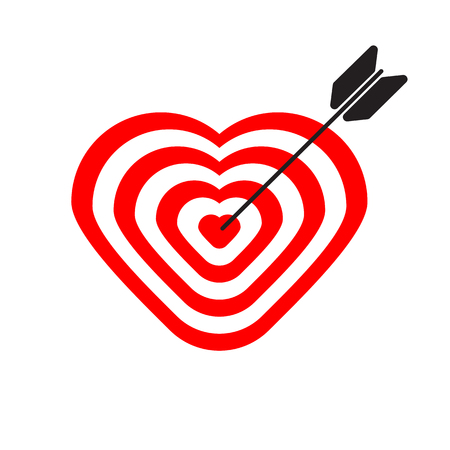 Target in shape of  heart with arrow. Vector red icon love. Symbol romantic passion, Valentine's day isolated.のイラスト素材