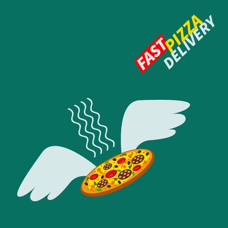 Vector flying hot pizza with wings isolatedのイラスト素材