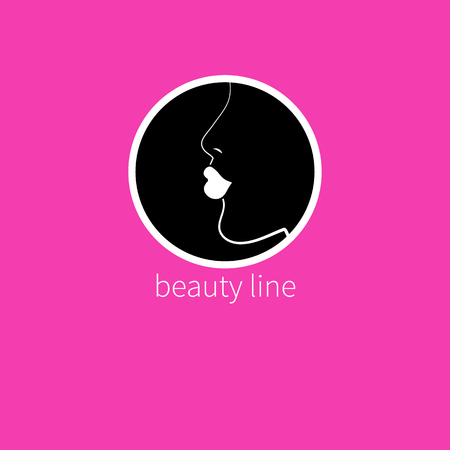 Line female pofile in circle. Outline of face. Logo, icon for beauty salon, Spa. Vector illustration.のイラスト素材