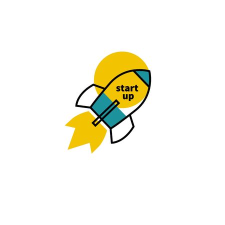 Icon start up. Logo of  flying rocket. Business concept. Vector illustration.のイラスト素材