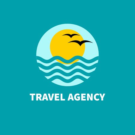 Logo travel Agency. Sun, waves, birds and sky Vector illustrationのイラスト素材