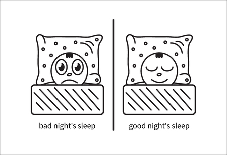 Cartoon line art man, suffering from insomnia and sleep. Vector illustration.のイラスト素材