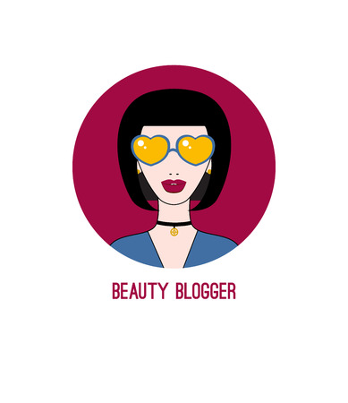 Icon beauty blogger. Beautiful girl in sunglasses with a choker. Fashion blog.のイラスト素材