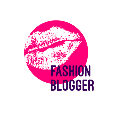 Logo fashion blogger. Imprint of red lips. Icon glamorous blog. Vector illustration.のイラスト素材