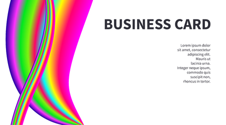 Horizontal business card for artist, designer, creative person with bright rainbow colorful curve on white background. Art template for banner, flyer, identity.のイラスト素材