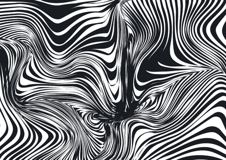 Distorted psychedelic abstract monochrome black and white background, pattern. Hypnotic print, optical illusion. Vector illustration.のイラスト素材