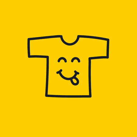 Happy hand drawn line shirt smiley, emoji, emoticon isolated on yellow. Icon sale, discount fashion clothes. Hipster store logo. Vector illustration.のイラスト素材