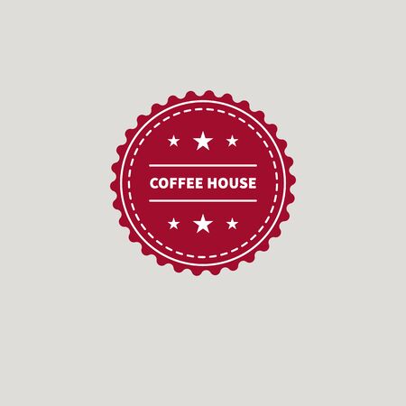 Hipster fashion trendy round red logo of coffee shop. Template circle retro banner with stars. Vector illustration.のイラスト素材