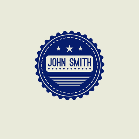 Hipster retro blue round logo with wavy edge, name, stars and lines. Vintage sign of quality. Vector illustration.のイラスト素材