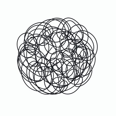 Hand drawn chaotic doodle in form of circle isolated on white background. Graphic design element. Vector illustration.のイラスト素材