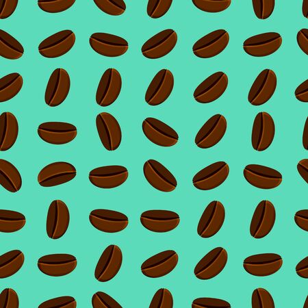 Seamless pattern of coffee beans. Green background for menu coffee shops, cafe, paper wrapper for...