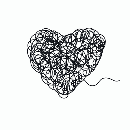 Hand drawn chaotic doodle in form of heart isolated on white background. Graphic design element. Vector illustration.のイラスト素材