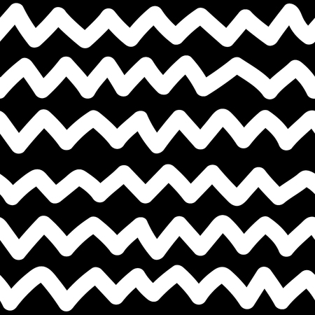 Kids hand drawn scribbled zigzag seamless pattern. Baby scribbles. Black and white ornament chevron. Vector illustration.のイラスト素材
