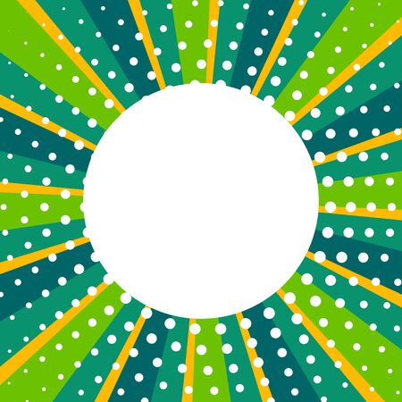 Retro cartoon banner with rays in style of pop art. Summer green comic card with burst and halftone. Vector illustration.のイラスト素材