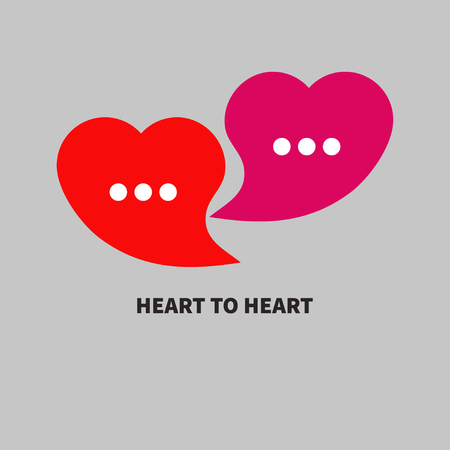 Logo love chat. Two bubbles in the shape of heart. Icon of dialog, online communication. Vector illustrationのイラスト素材