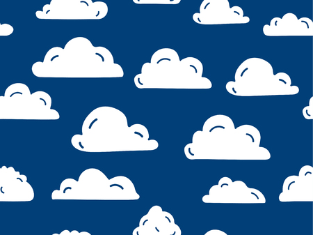 Seamless pattern with white clouds in  blue sky. Vector illustrationのイラスト素材
