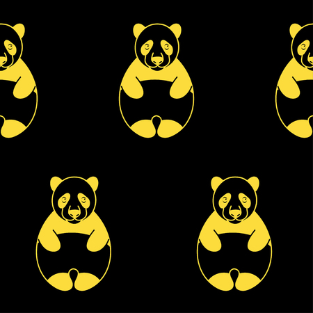Cartoon panda on black background. Bright seamless pattern for textile, printing, wrapping.   Vector illustrationのイラスト素材
