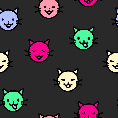 Seamless pattern cute emoticons head kittens. Suitable for kids print, wrappers, textiles. Vector illustrationのイラスト素材