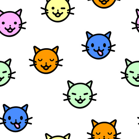Seamless pattern cute emoticons head kittens. Suitable for kids print, wrappers, textiles. Vector illustrationのイラスト素材