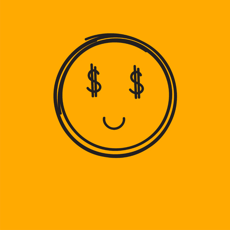 Round smiley with dollars for eyes. Icon online casino, gambling, greedy. Vector illustration.のイラスト素材