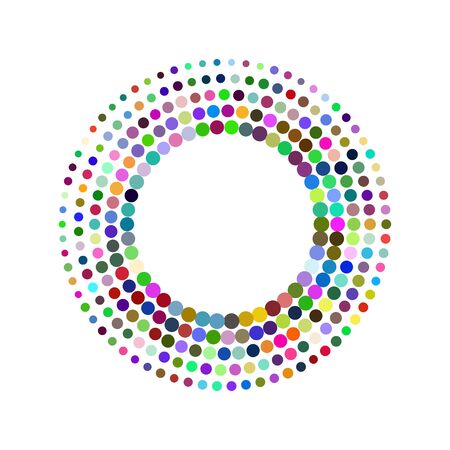 Round frame with colorful mosaics. Circle design element. Color halftone banner. - Stock vectorのイラスト素材